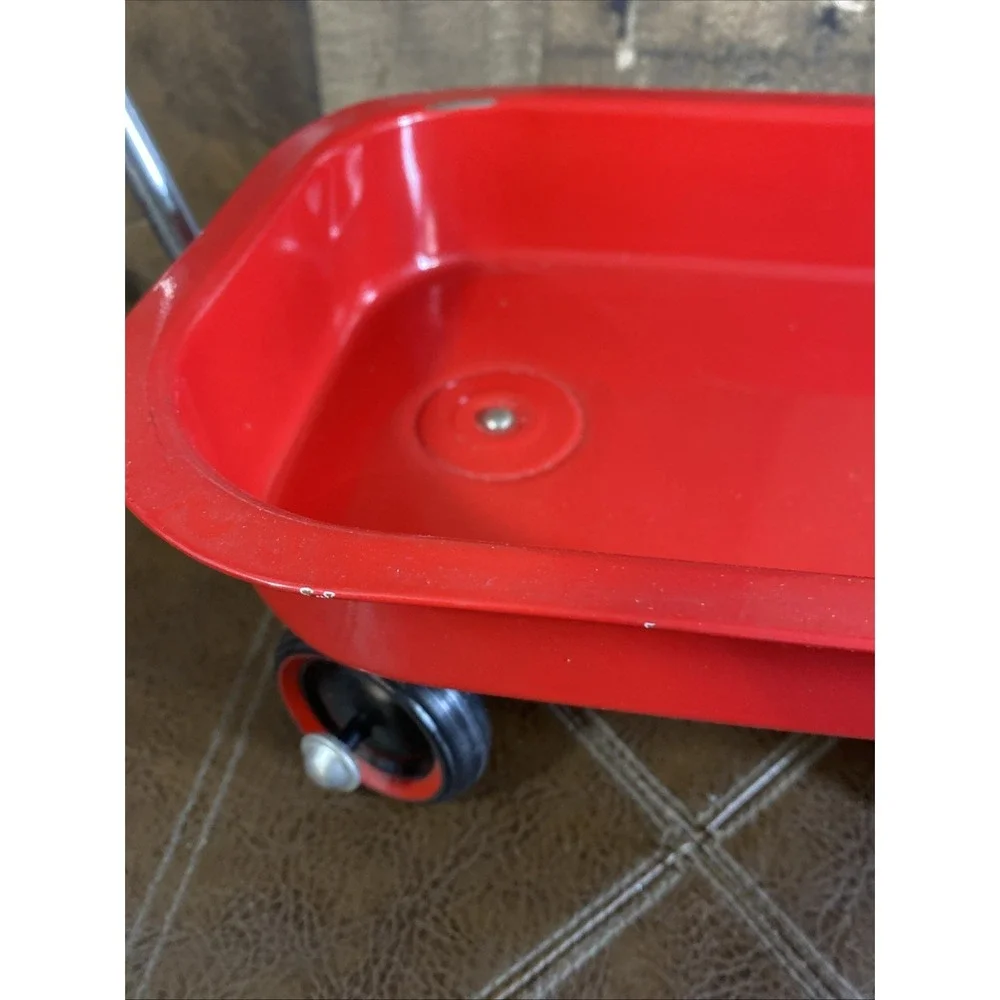 Vintage Little Red‎ Small Metal Kids Toy Wagon Cart Puller 12.4 X 7.4